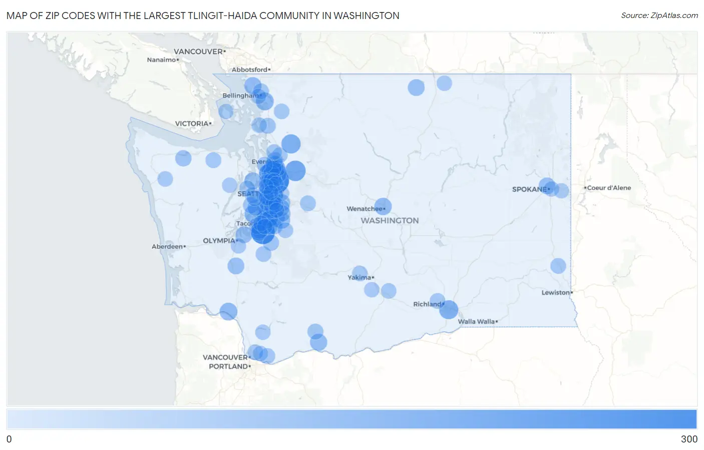 Zip Codes with the Largest Tlingit-Haida Community in Washington Map