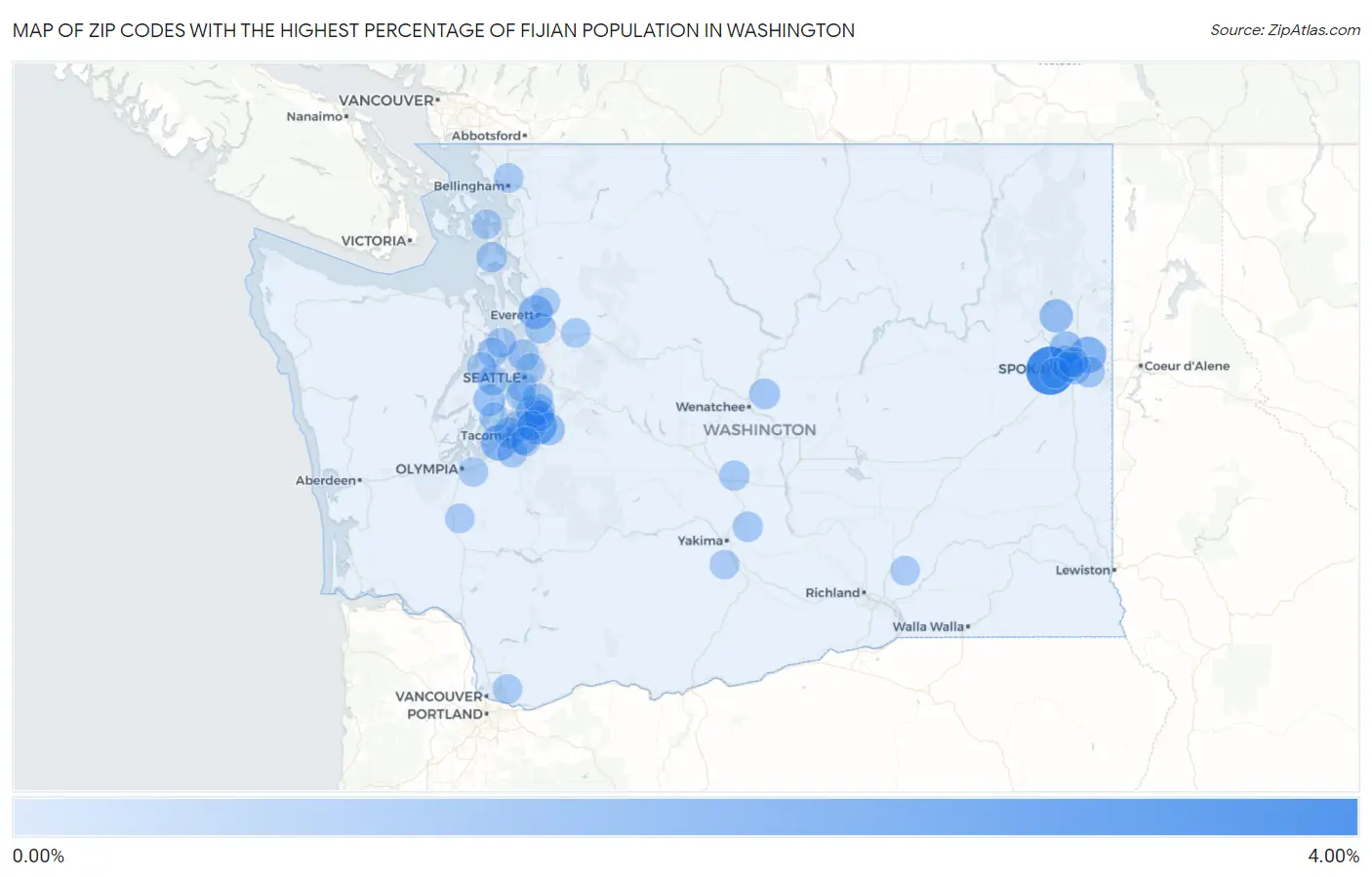 Zip Codes with the Highest Percentage of Fijian Population in Washington Map