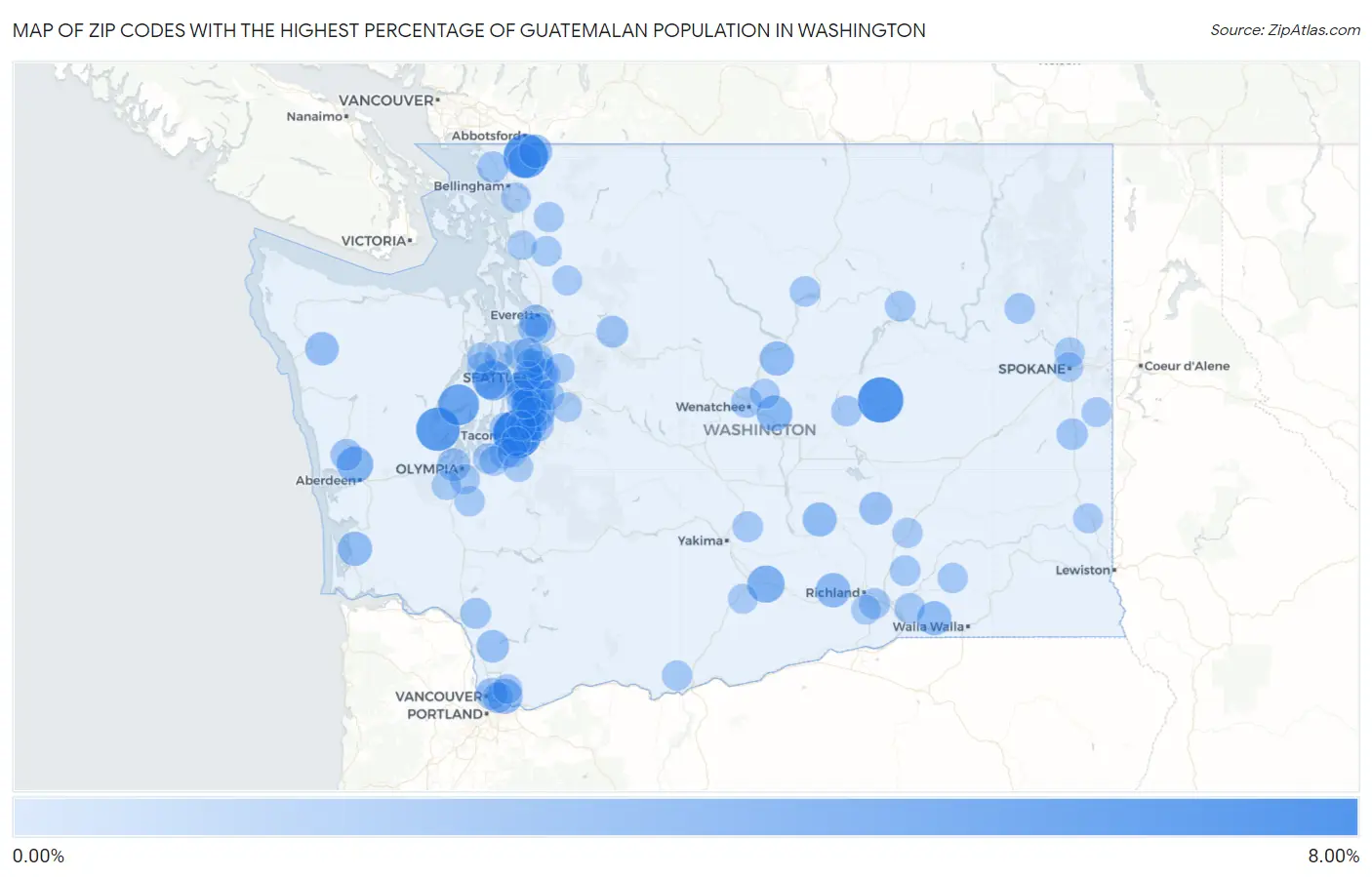 Zip Codes with the Highest Percentage of Guatemalan Population in Washington Map