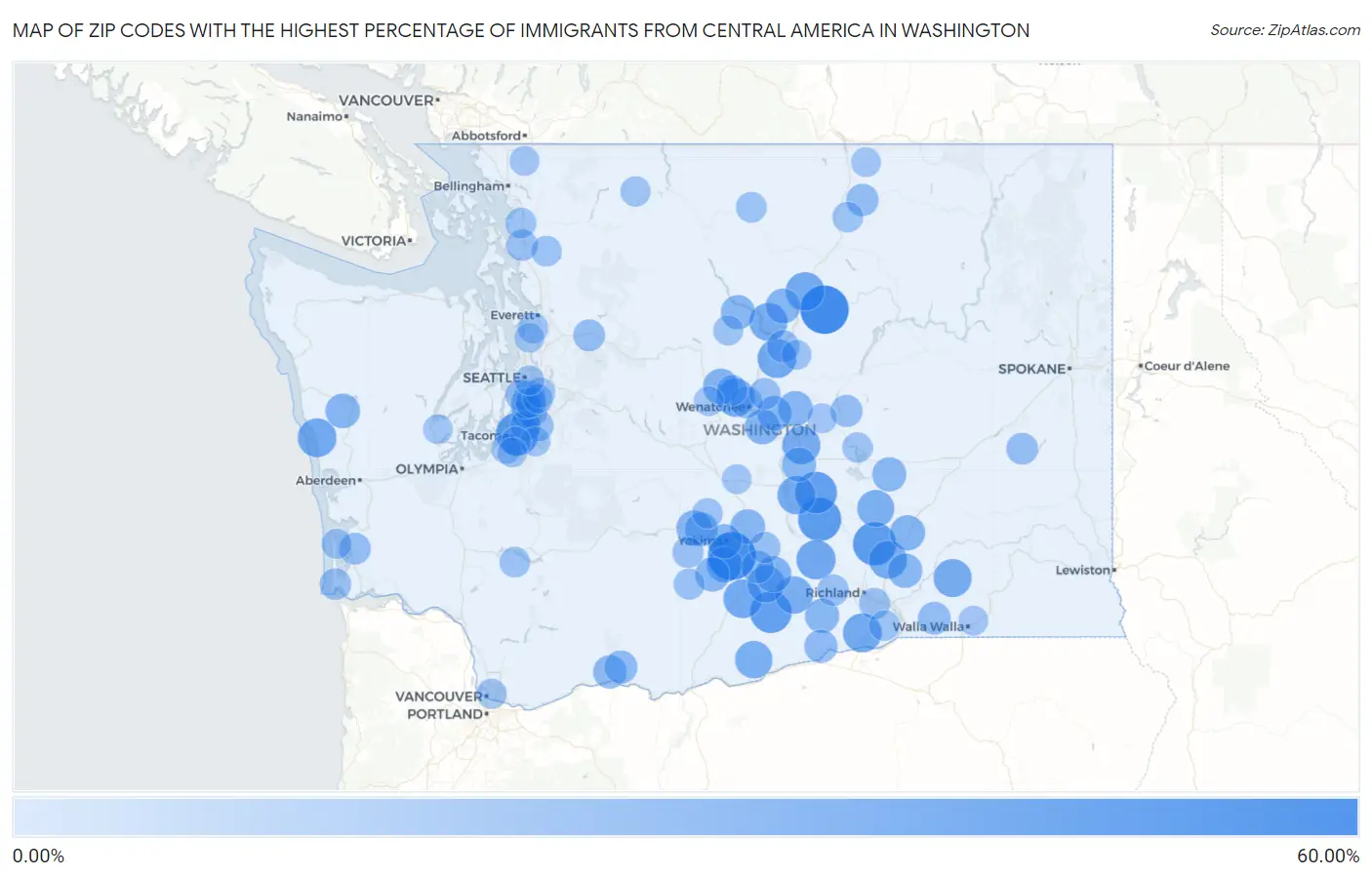 Zip Codes with the Highest Percentage of Immigrants from Central America in Washington Map