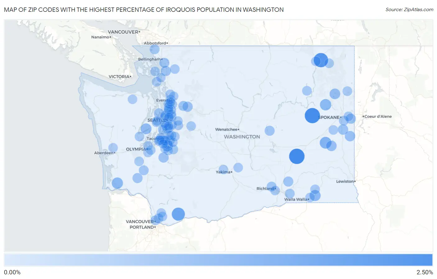 Zip Codes with the Highest Percentage of Iroquois Population in Washington Map