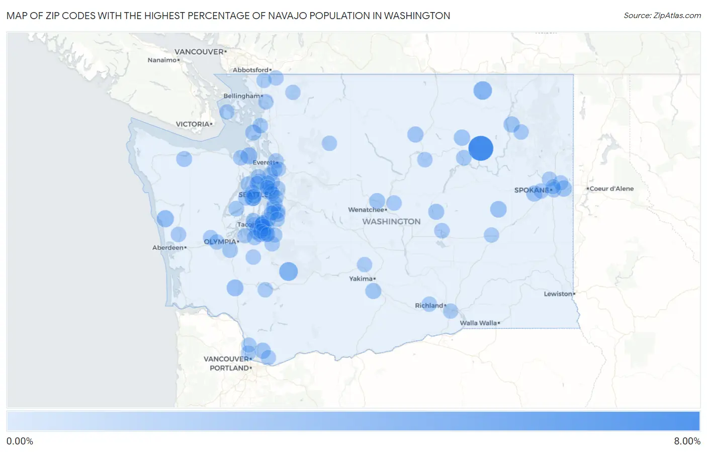 Zip Codes with the Highest Percentage of Navajo Population in Washington Map