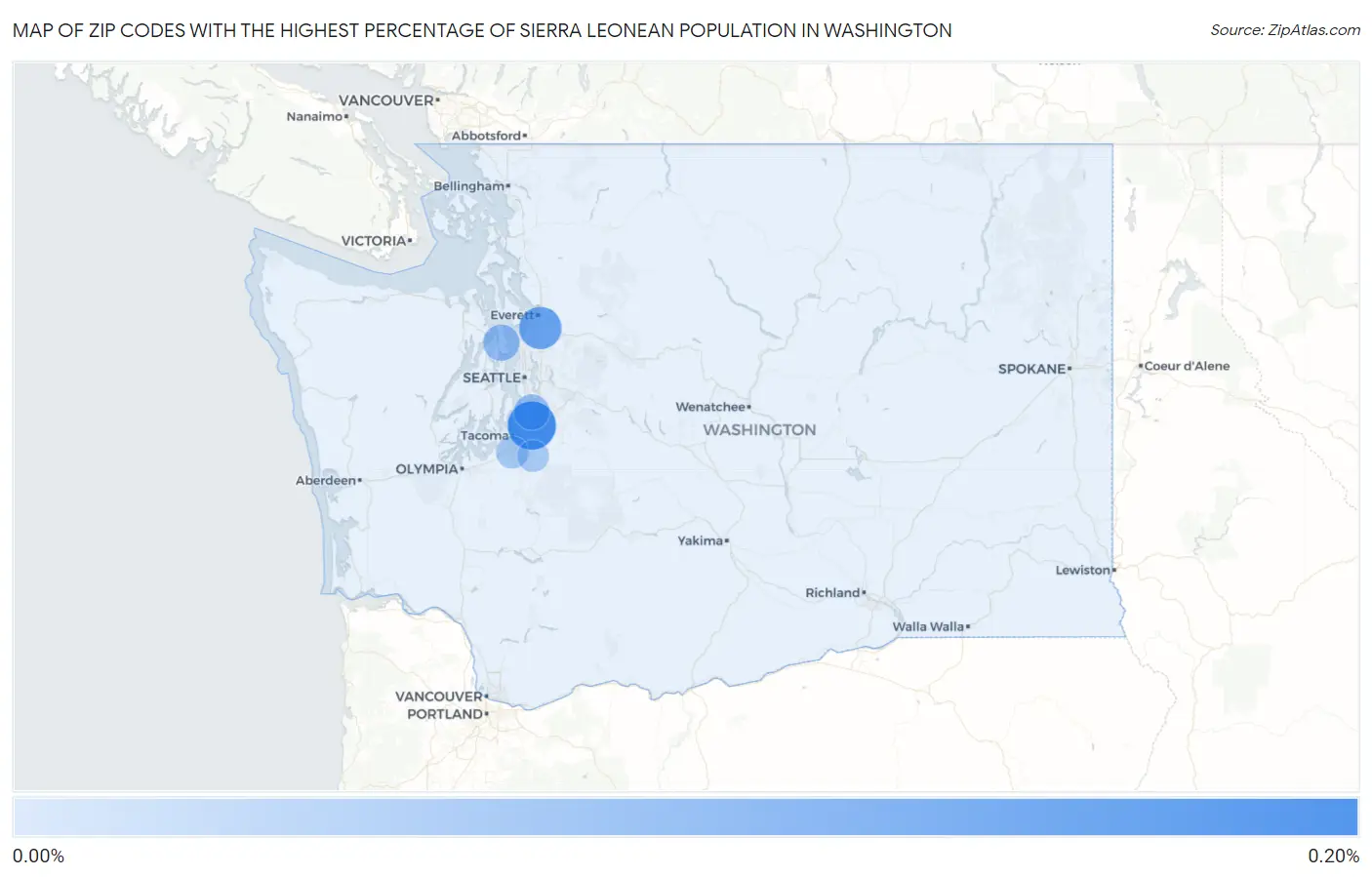 Zip Codes with the Highest Percentage of Sierra Leonean Population in Washington Map