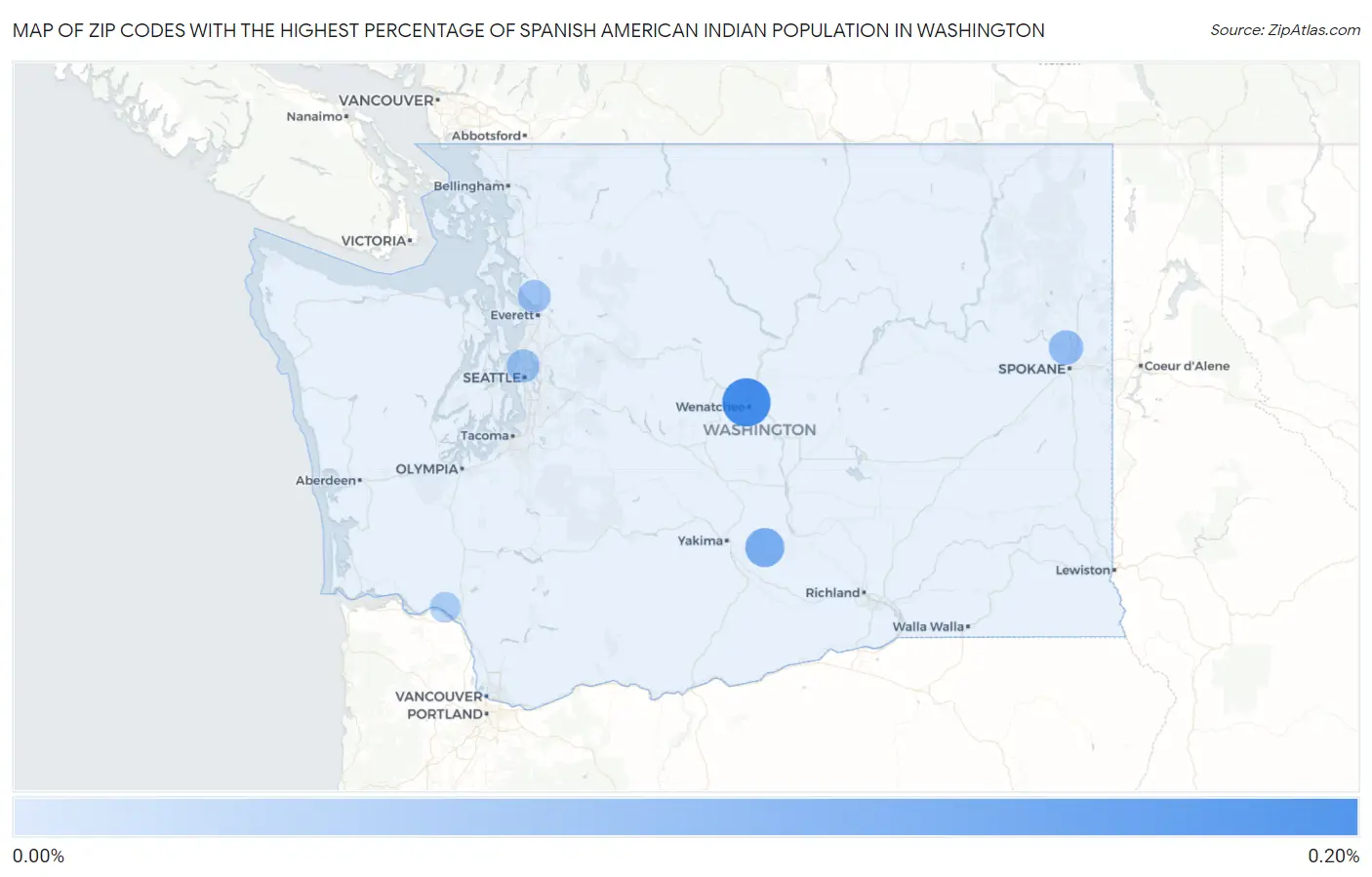 Zip Codes with the Highest Percentage of Spanish American Indian Population in Washington Map
