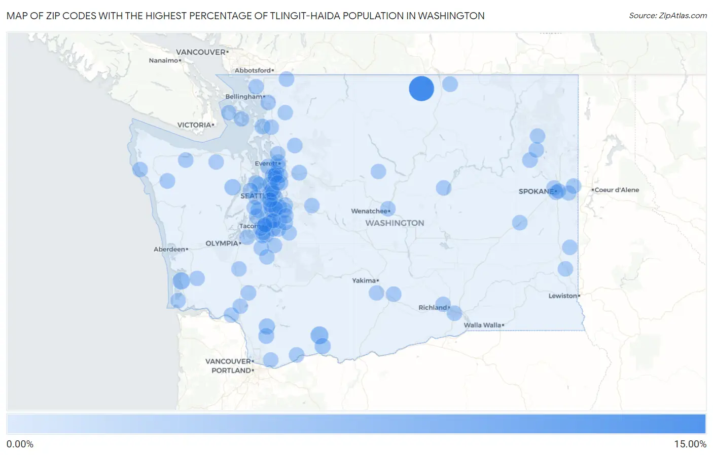 Zip Codes with the Highest Percentage of Tlingit-Haida Population in Washington Map