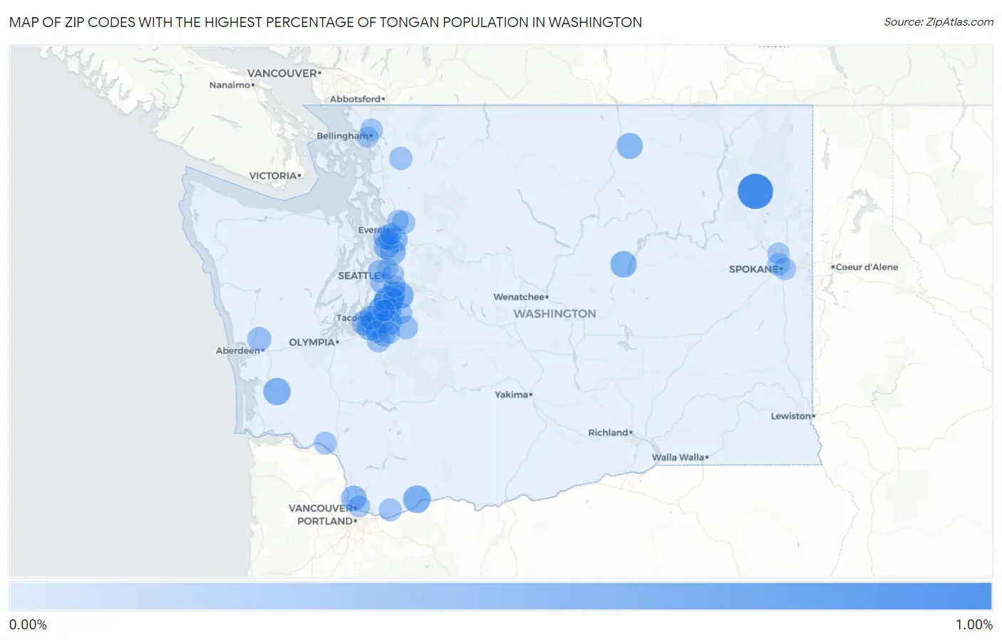 Zip Codes with the Highest Percentage of Tongan Population in Washington Map