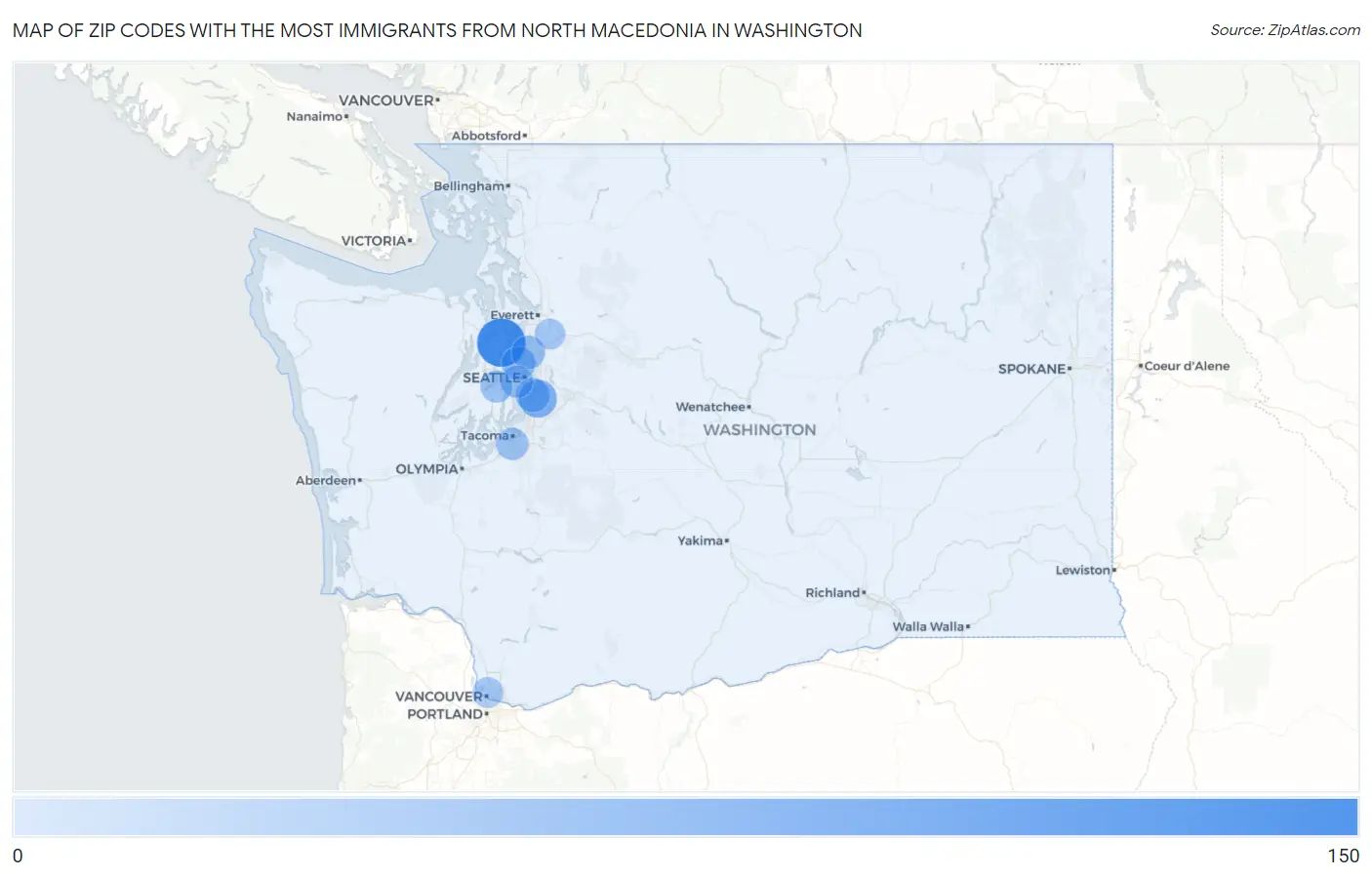 Zip Codes with the Most Immigrants from North Macedonia in Washington Map