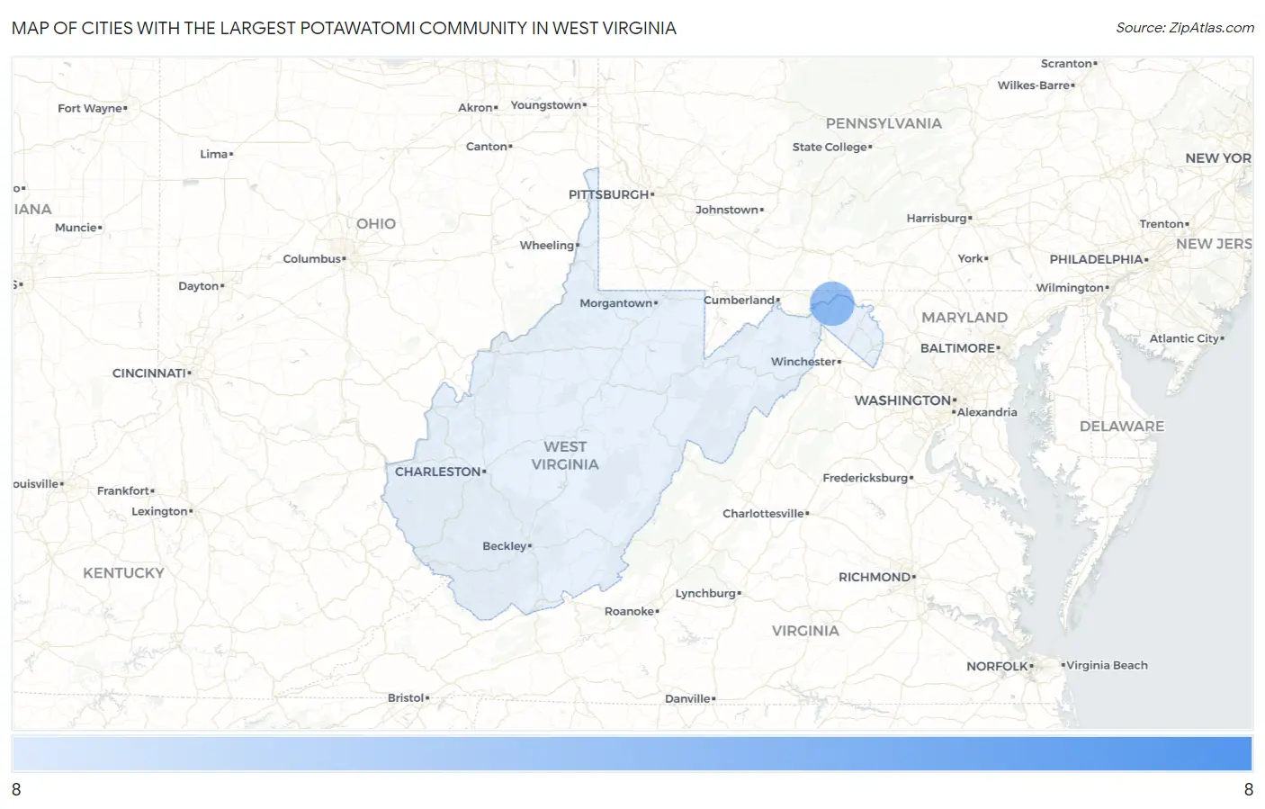 Cities with the Largest Potawatomi Community in West Virginia Map