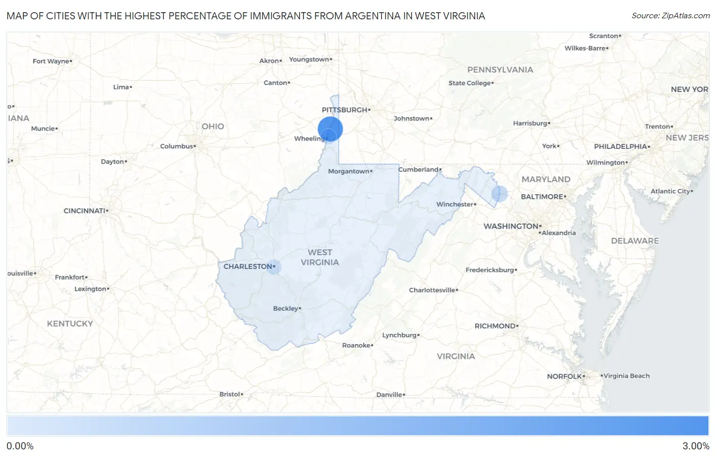 Cities with the Highest Percentage of Immigrants from Argentina in West Virginia Map