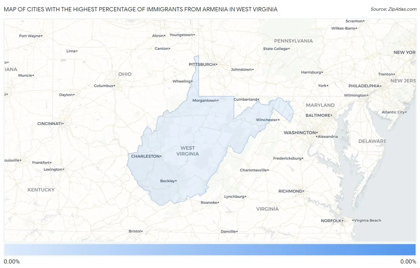 Cities with the Highest Percentage of Immigrants from Armenia in West Virginia Map