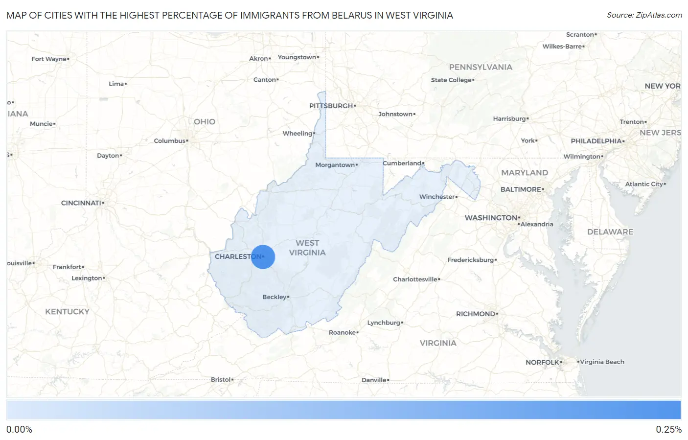 Cities with the Highest Percentage of Immigrants from Belarus in West Virginia Map