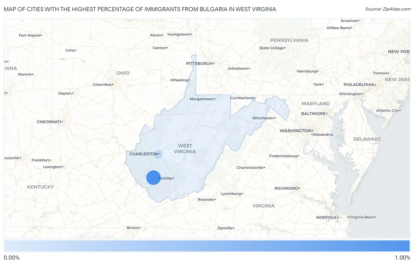 Cities with the Highest Percentage of Immigrants from Bulgaria in West Virginia Map