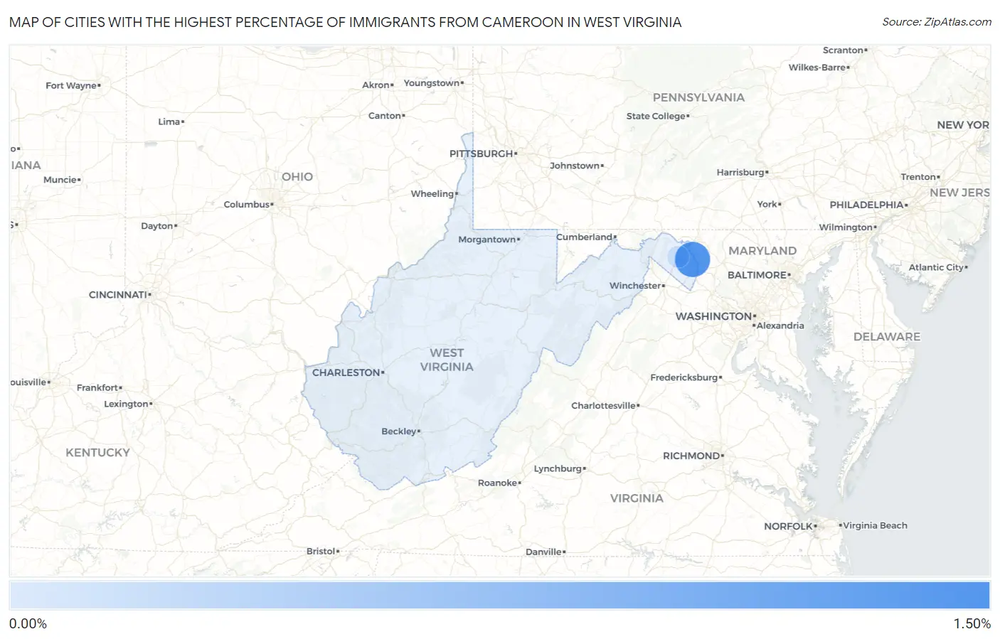 Cities with the Highest Percentage of Immigrants from Cameroon in West Virginia Map