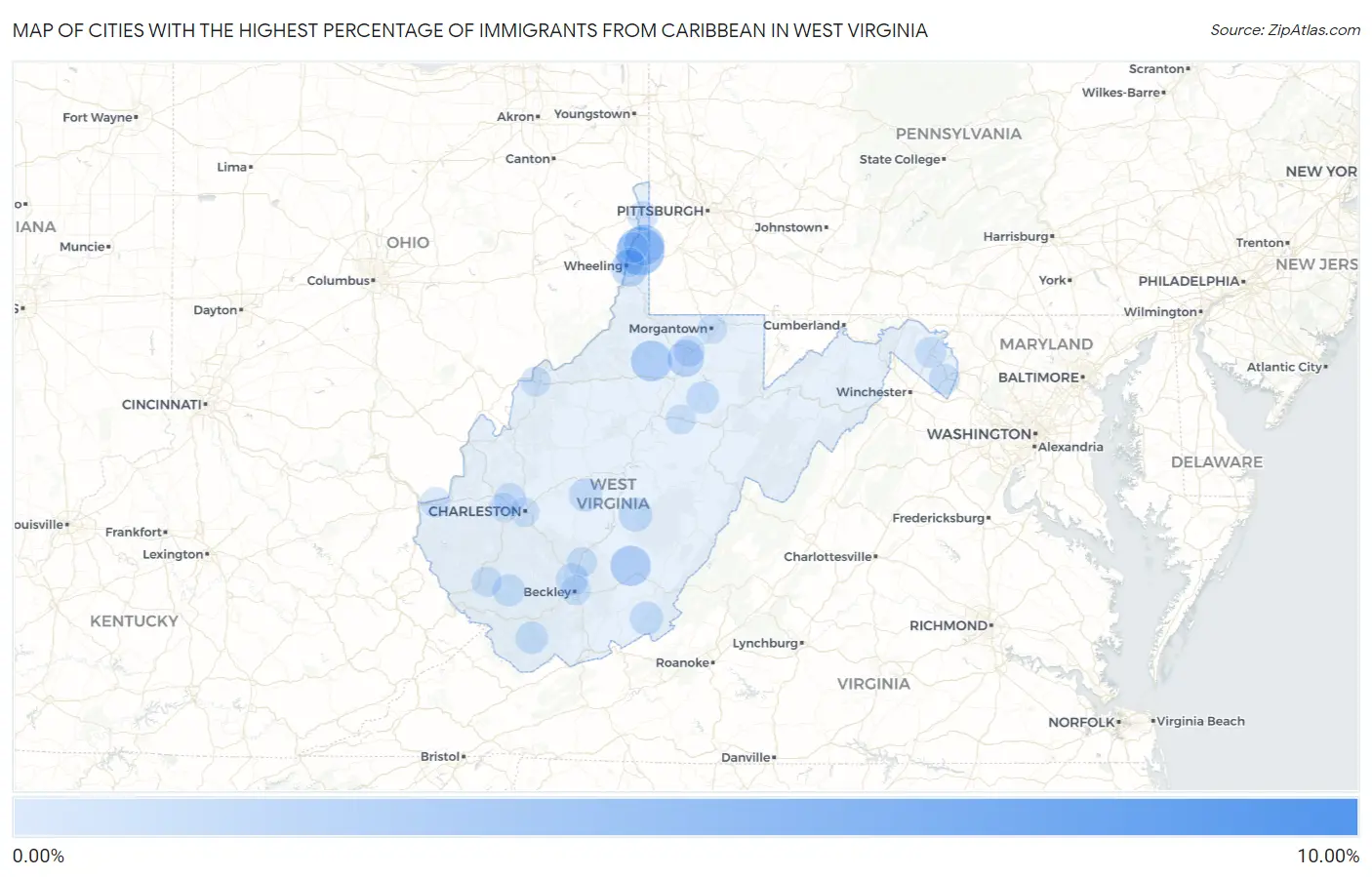 Cities with the Highest Percentage of Immigrants from Caribbean in West Virginia Map