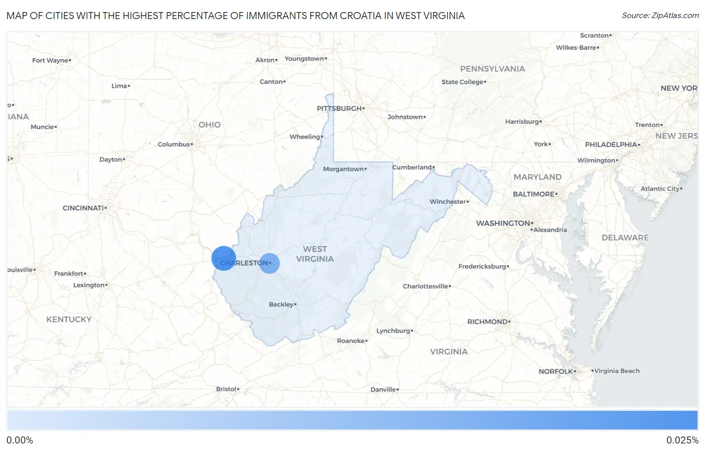 Cities with the Highest Percentage of Immigrants from Croatia in West Virginia Map