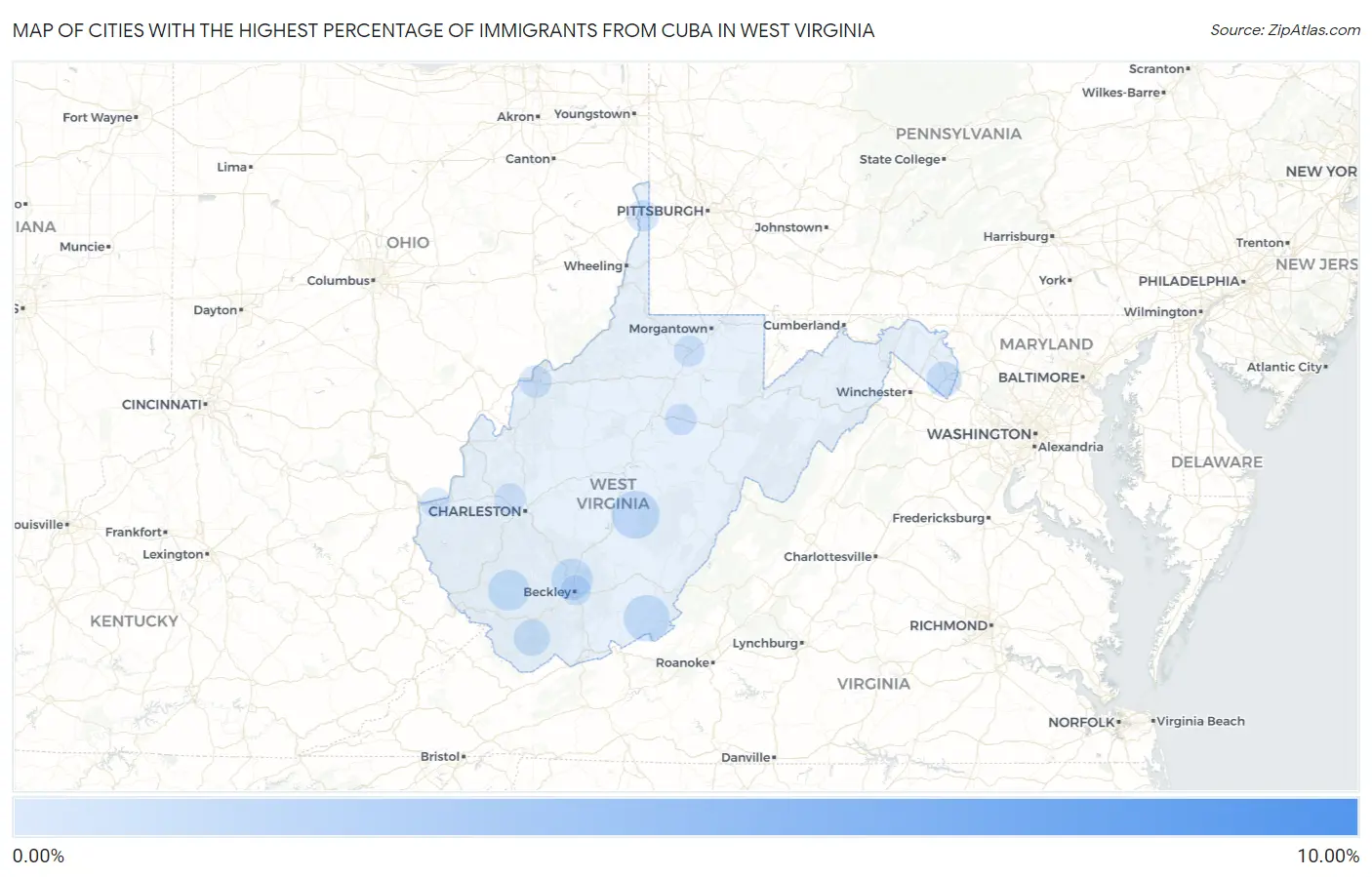 Cities with the Highest Percentage of Immigrants from Cuba in West Virginia Map