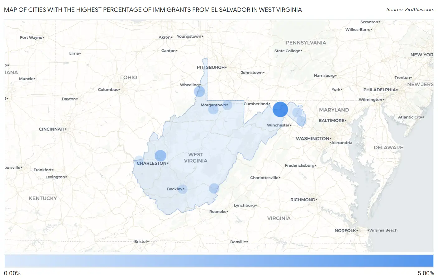 Cities with the Highest Percentage of Immigrants from El Salvador in West Virginia Map