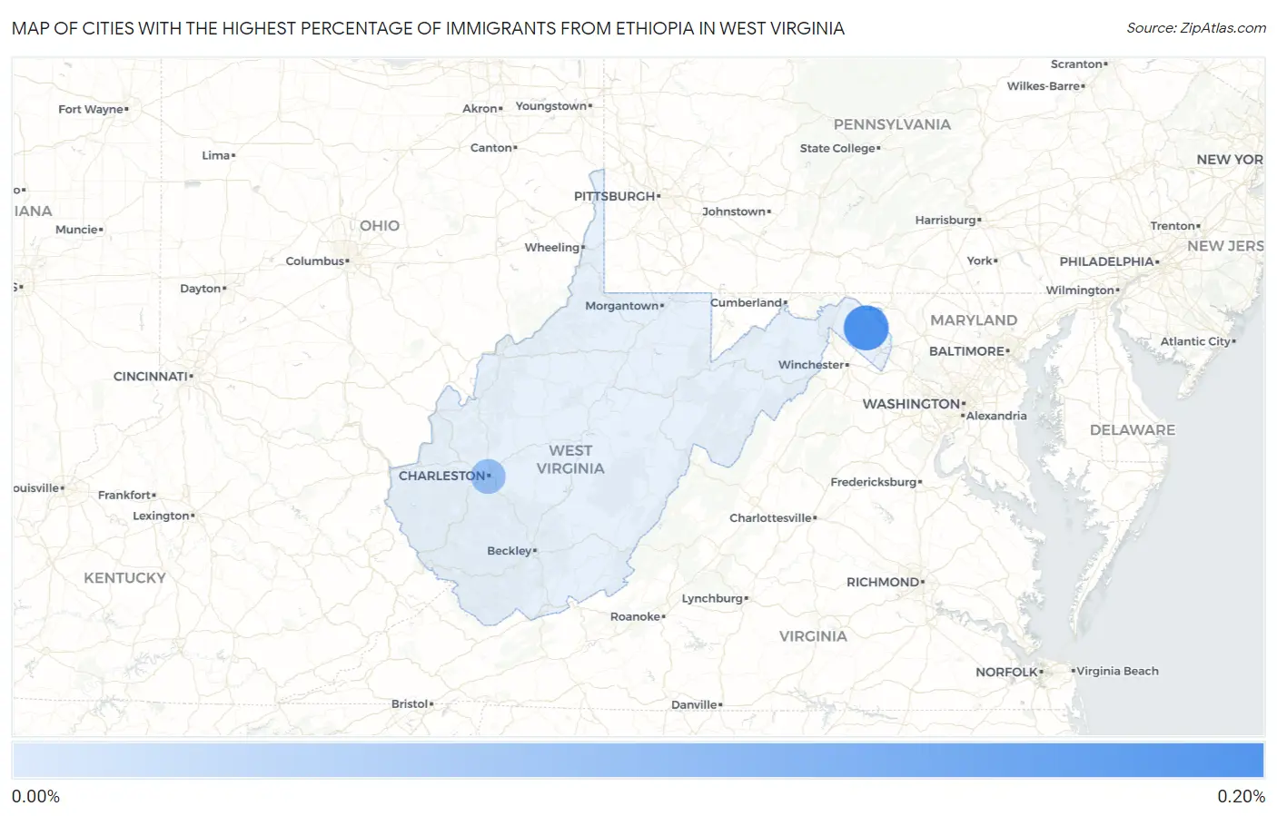 Cities with the Highest Percentage of Immigrants from Ethiopia in West Virginia Map