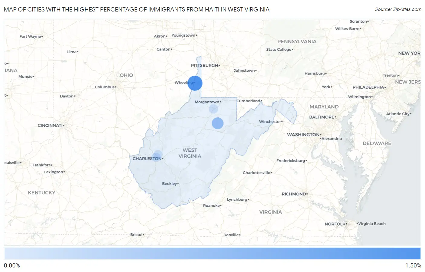 Cities with the Highest Percentage of Immigrants from Haiti in West Virginia Map