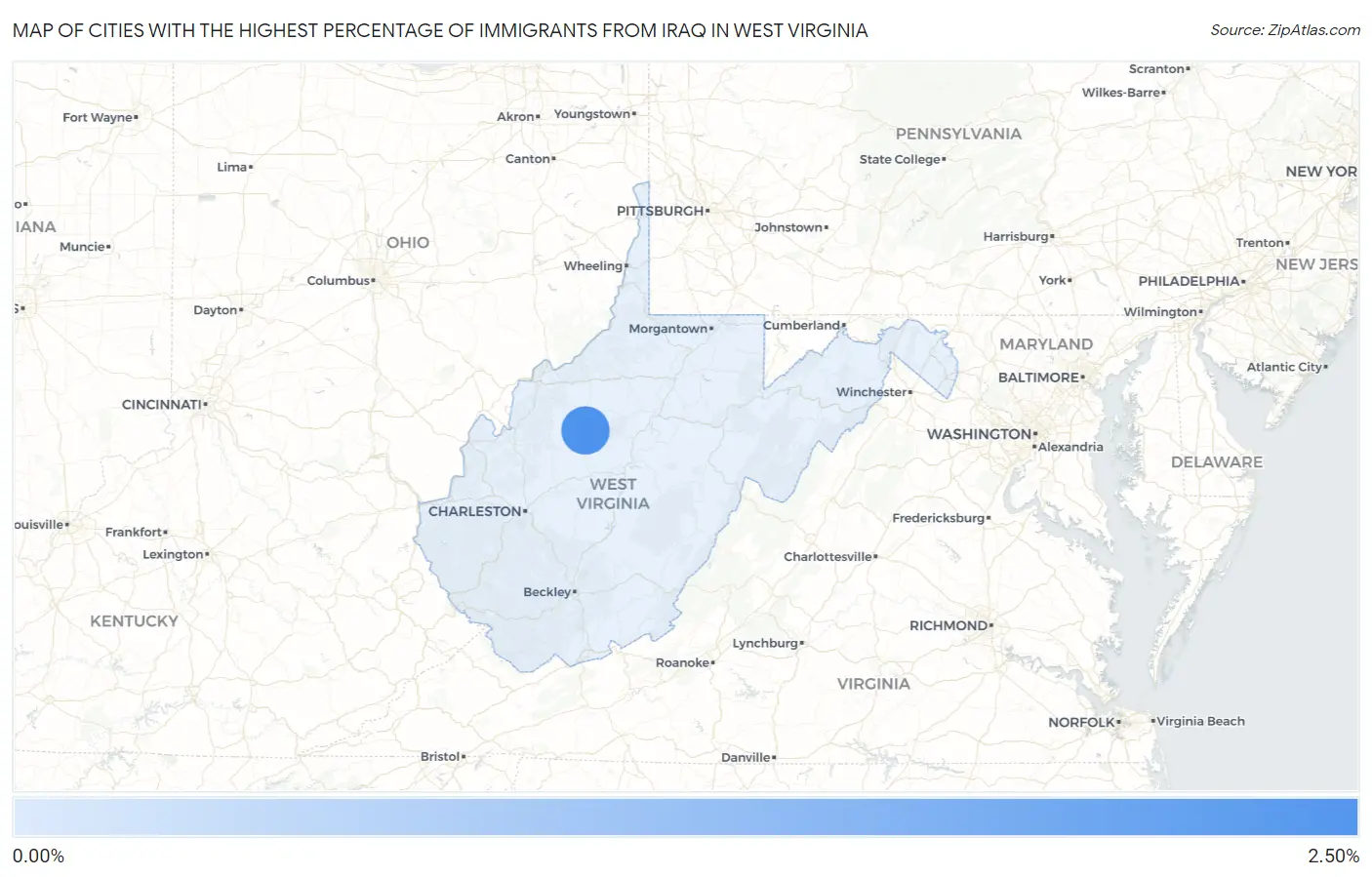 Cities with the Highest Percentage of Immigrants from Iraq in West Virginia Map