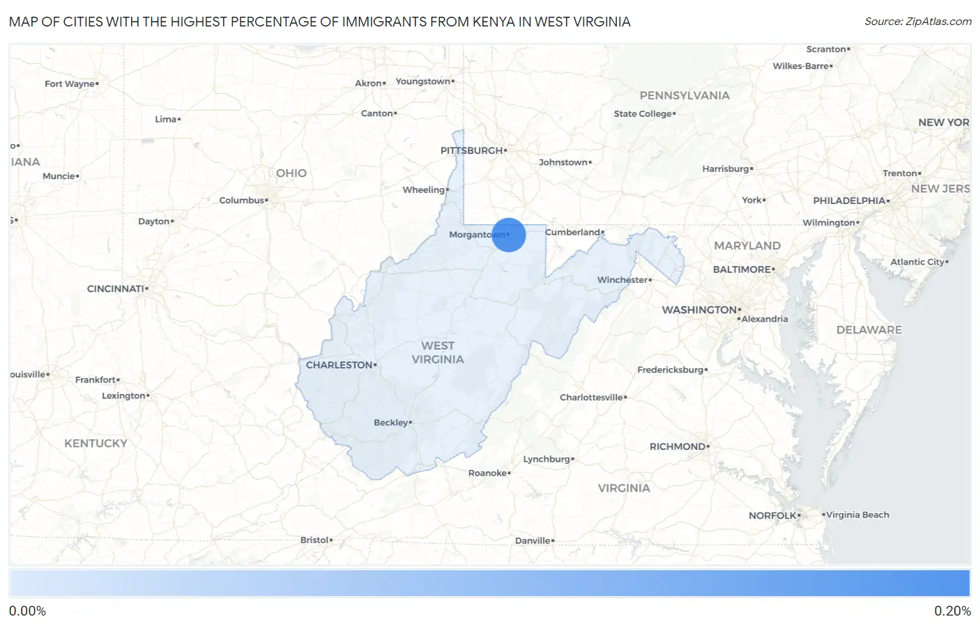 Cities with the Highest Percentage of Immigrants from Kenya in West Virginia Map
