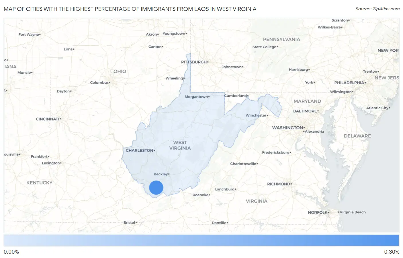 Cities with the Highest Percentage of Immigrants from Laos in West Virginia Map