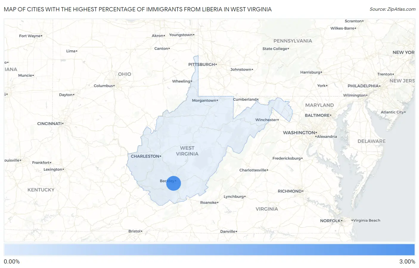 Cities with the Highest Percentage of Immigrants from Liberia in West Virginia Map