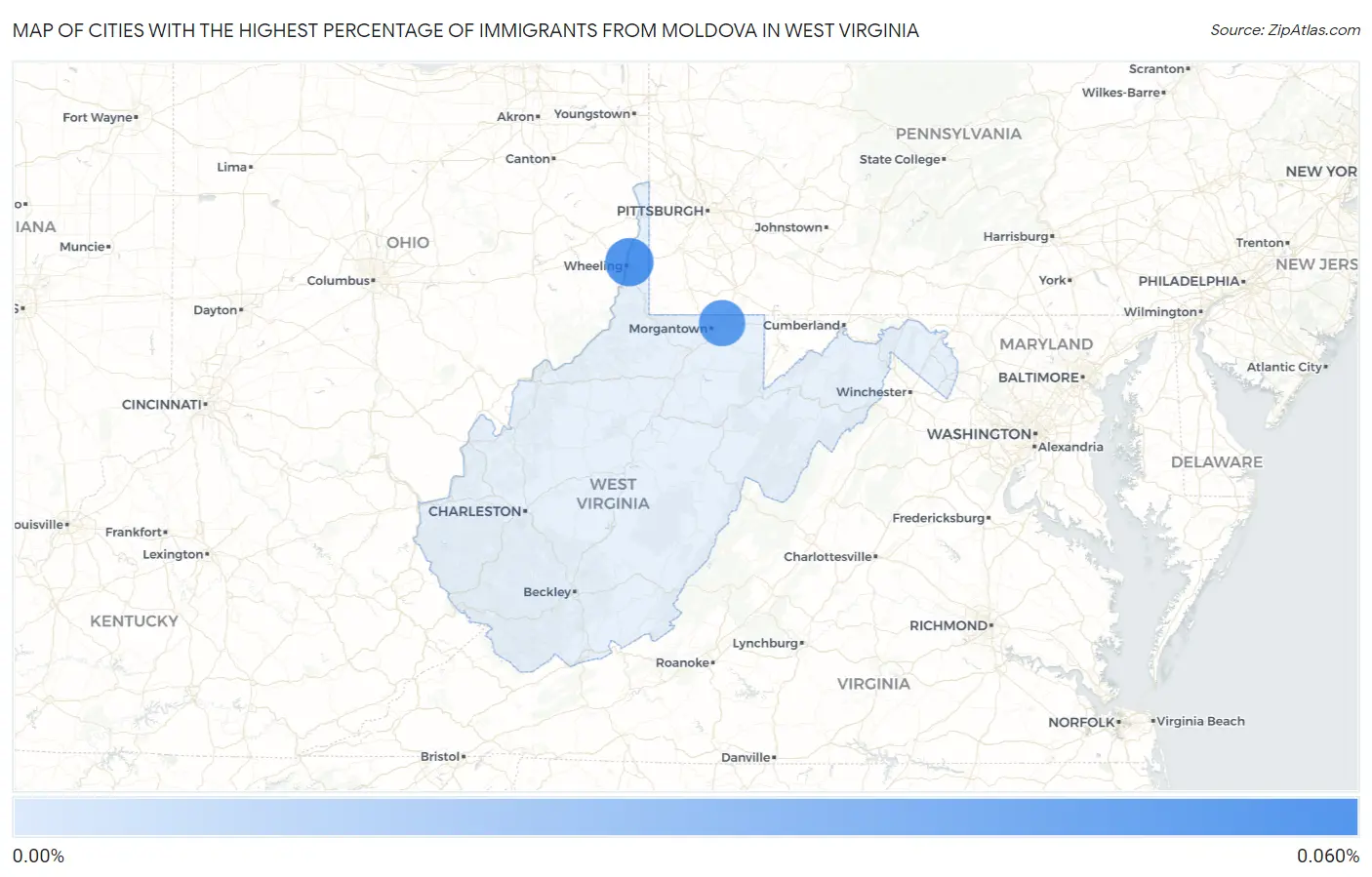 Cities with the Highest Percentage of Immigrants from Moldova in West Virginia Map
