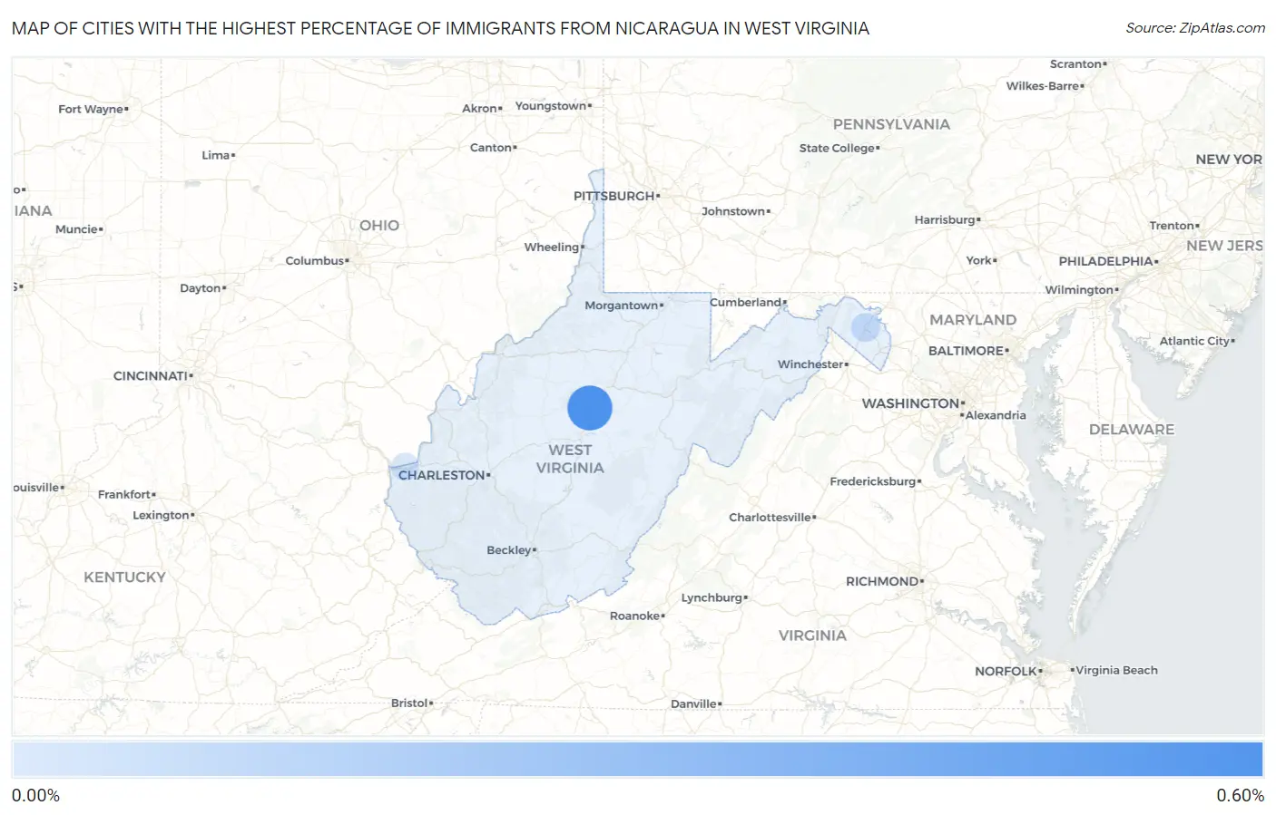 Cities with the Highest Percentage of Immigrants from Nicaragua in West Virginia Map