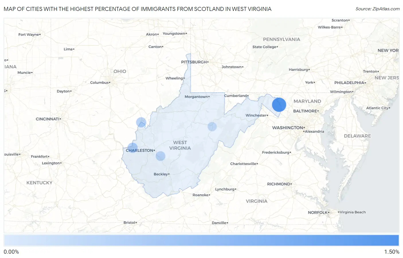 Cities with the Highest Percentage of Immigrants from Scotland in West Virginia Map