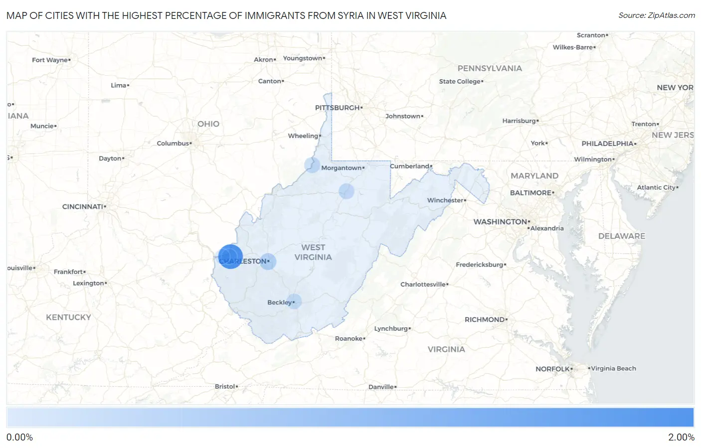 Cities with the Highest Percentage of Immigrants from Syria in West Virginia Map
