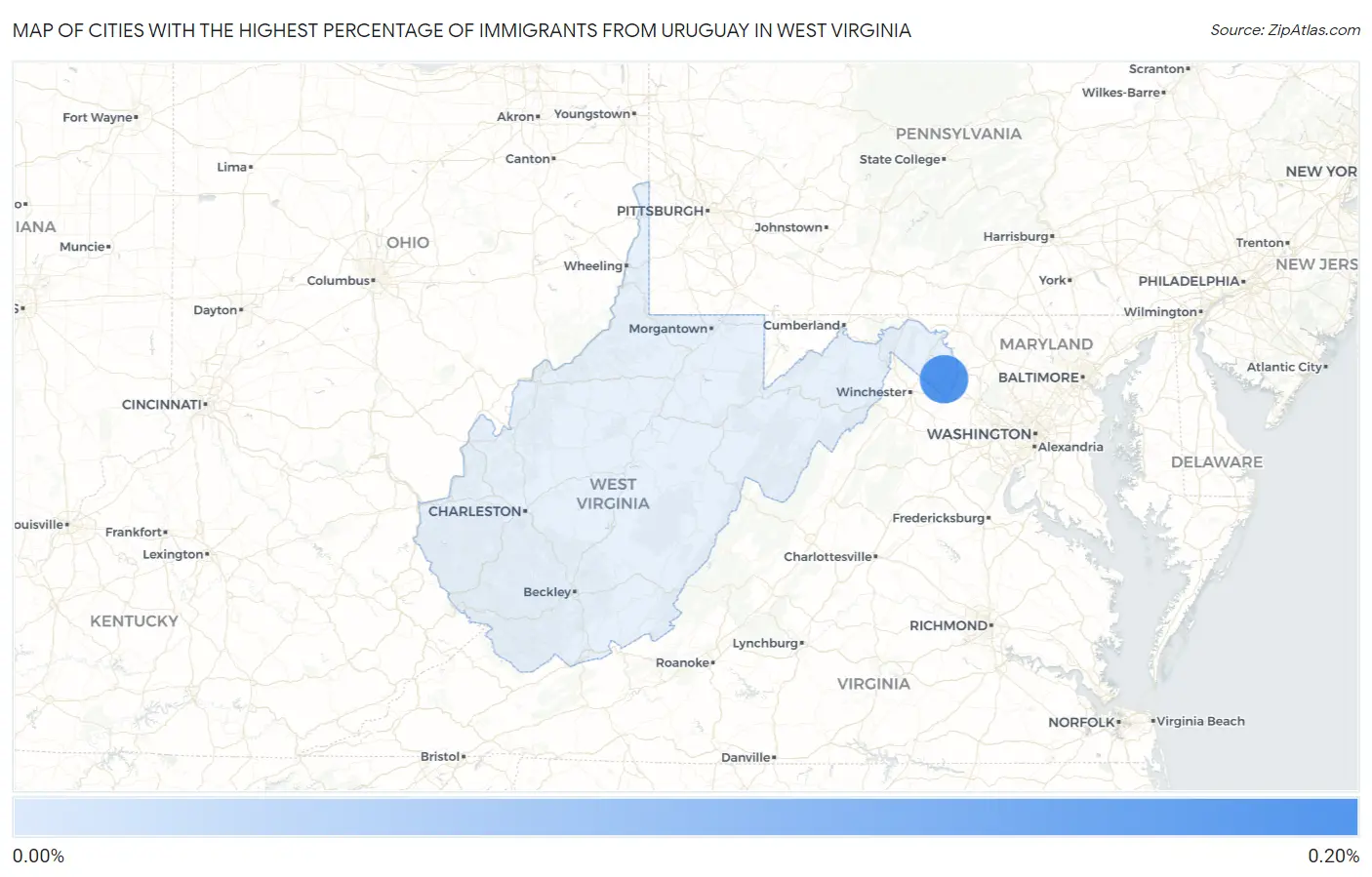 Cities with the Highest Percentage of Immigrants from Uruguay in West Virginia Map