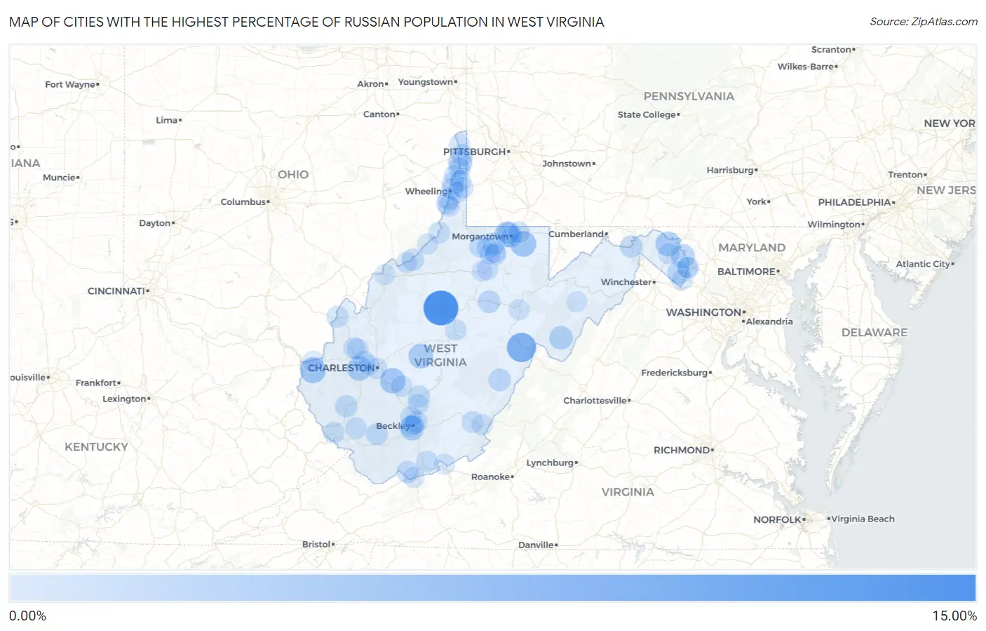 Cities with the Highest Percentage of Russian Population in West Virginia Map