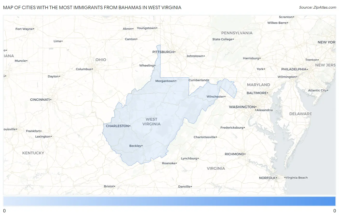 Cities with the Most Immigrants from Bahamas in West Virginia Map
