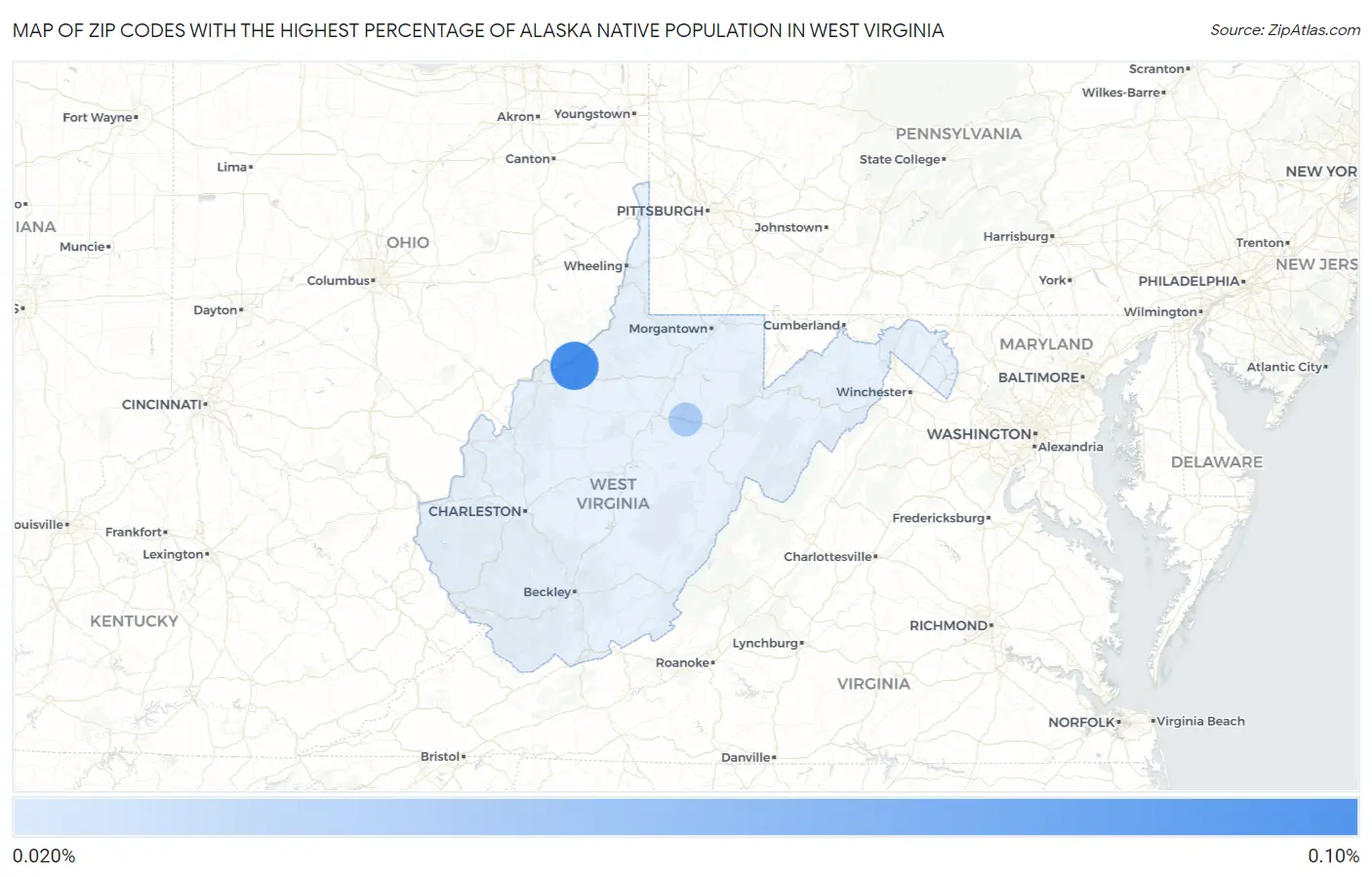 Zip Codes with the Highest Percentage of Alaska Native Population in West Virginia Map