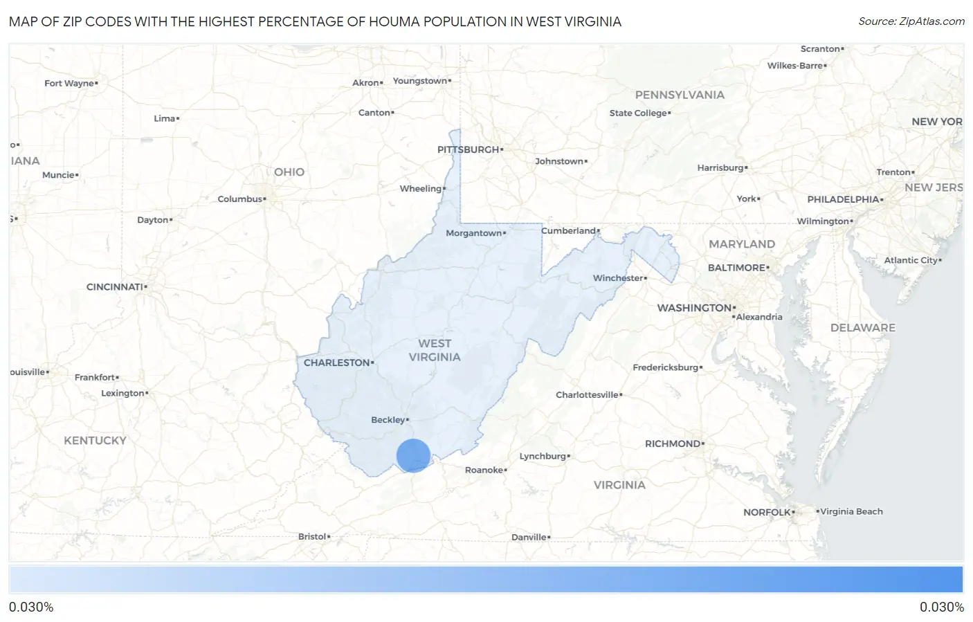 Zip Codes with the Highest Percentage of Houma Population in West Virginia Map