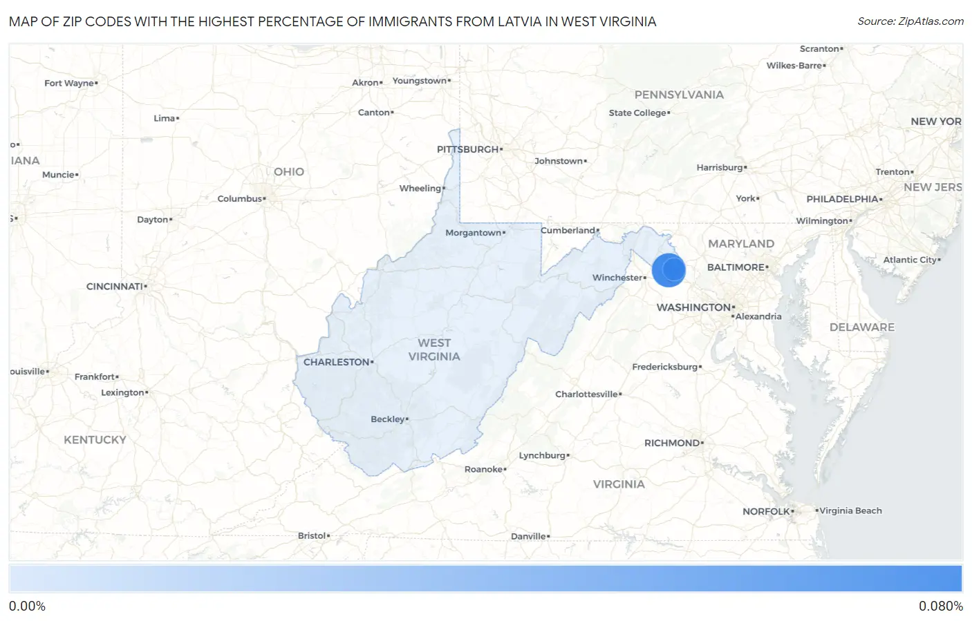Zip Codes with the Highest Percentage of Immigrants from Latvia in West Virginia Map