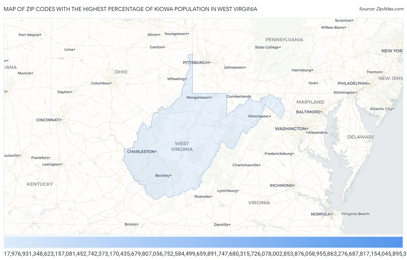 Zip Codes with the Highest Percentage of Kiowa Population in West Virginia Map