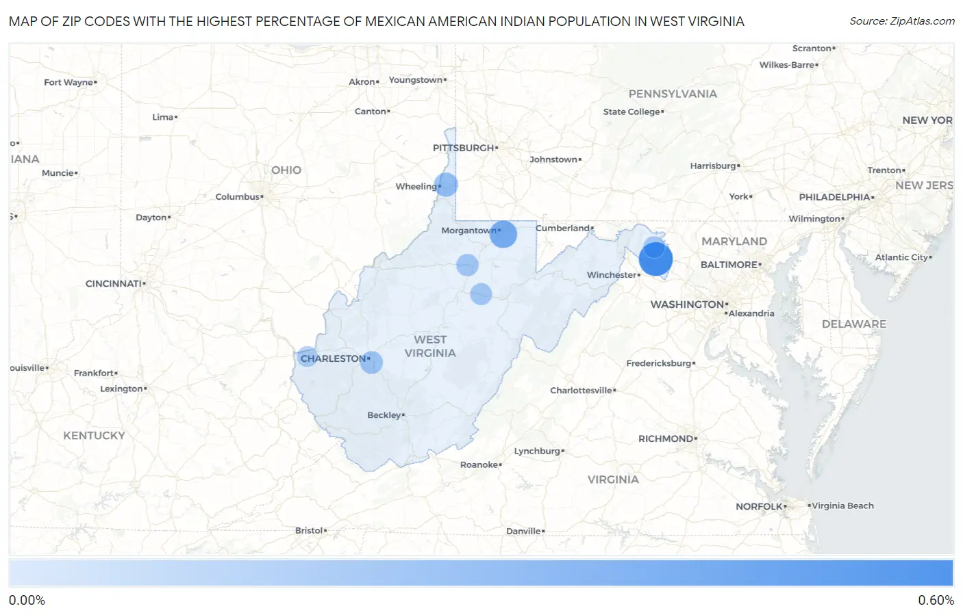 Zip Codes with the Highest Percentage of Mexican American Indian Population in West Virginia Map
