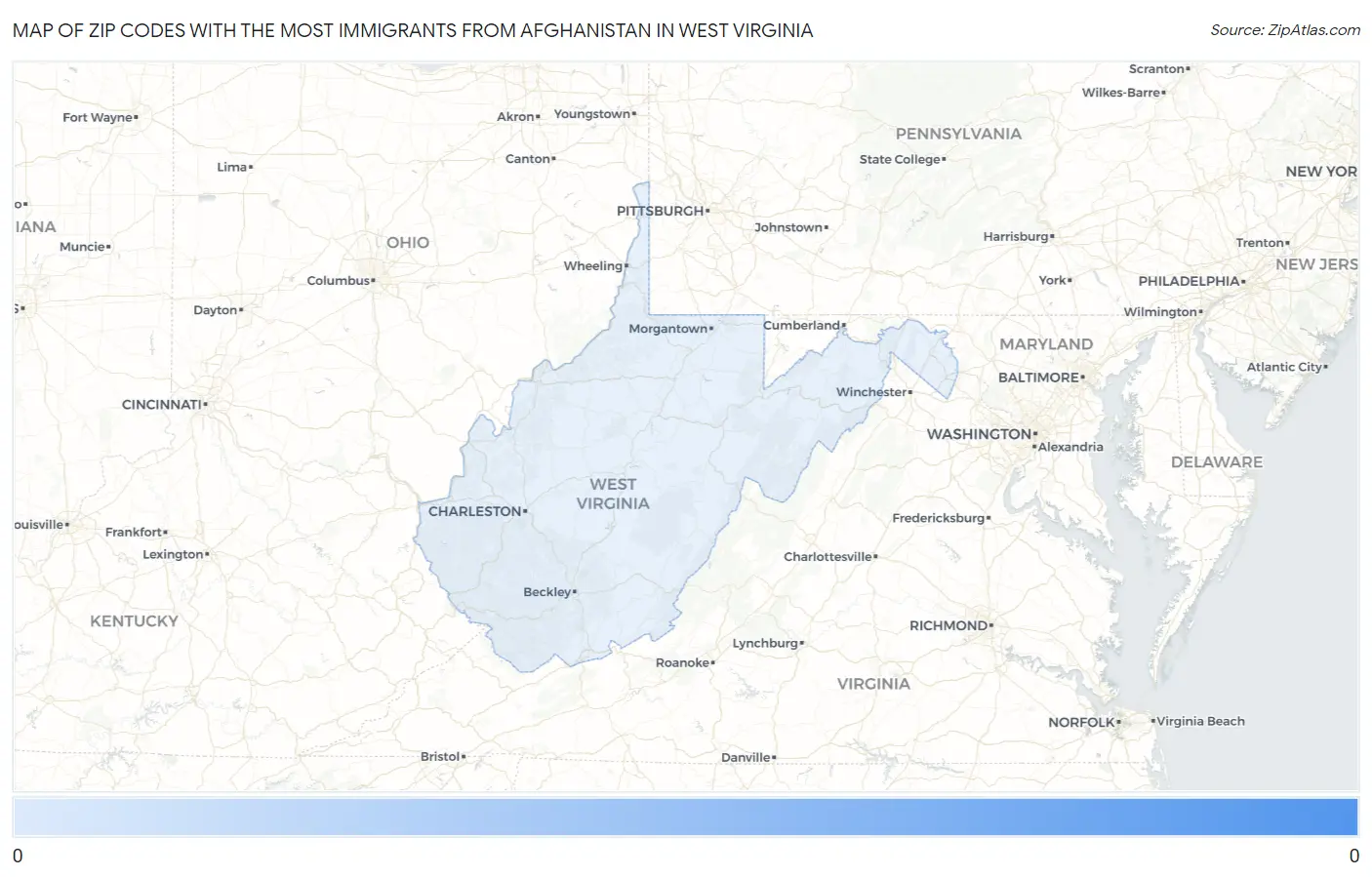 Zip Codes with the Most Immigrants from Afghanistan in West Virginia Map