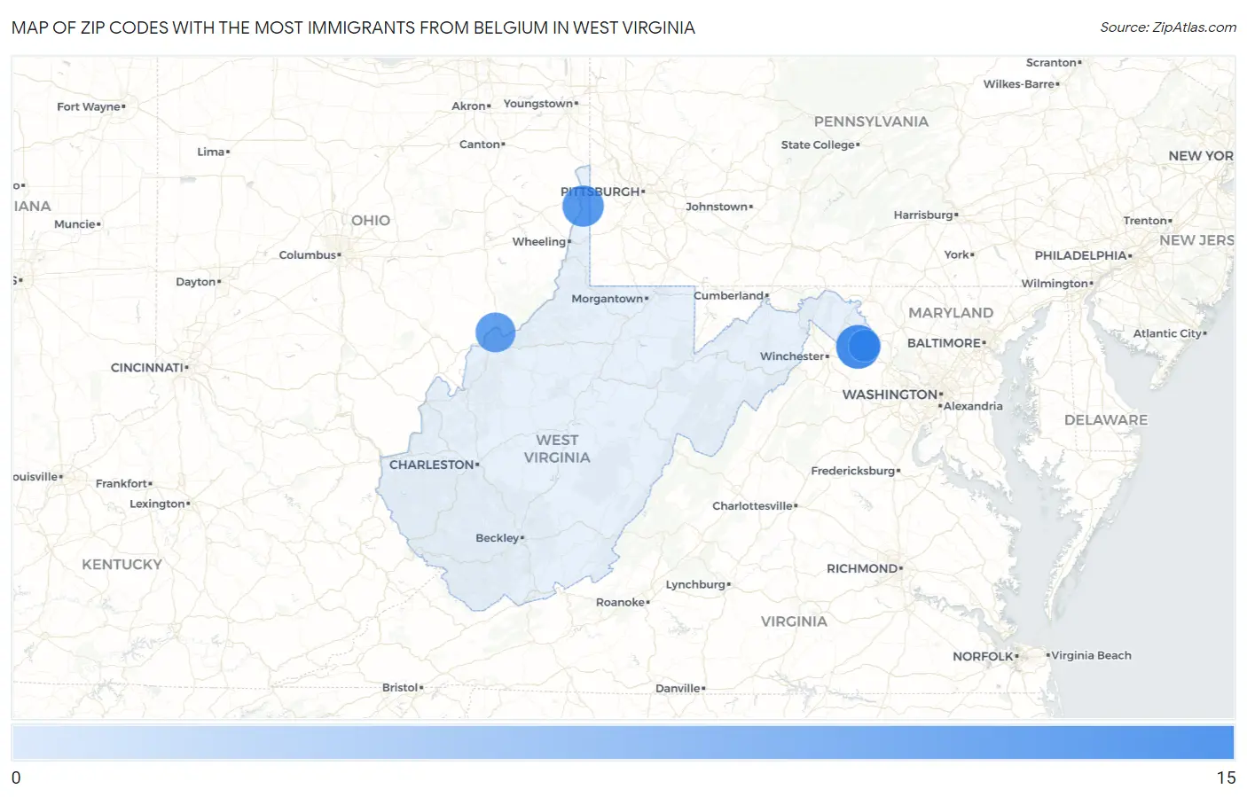 Zip Codes with the Most Immigrants from Belgium in West Virginia Map