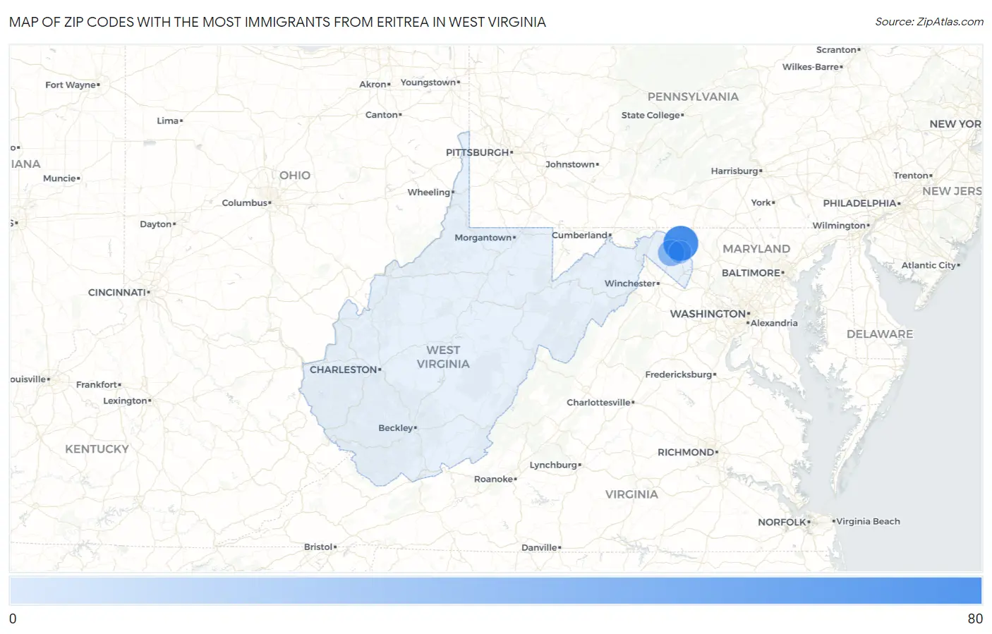 Zip Codes with the Most Immigrants from Eritrea in West Virginia Map