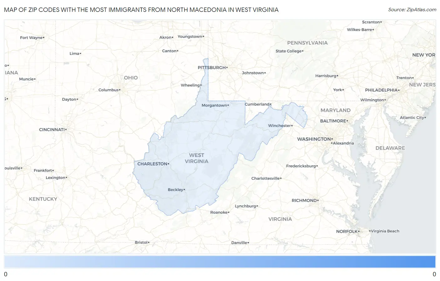 Zip Codes with the Most Immigrants from North Macedonia in West Virginia Map