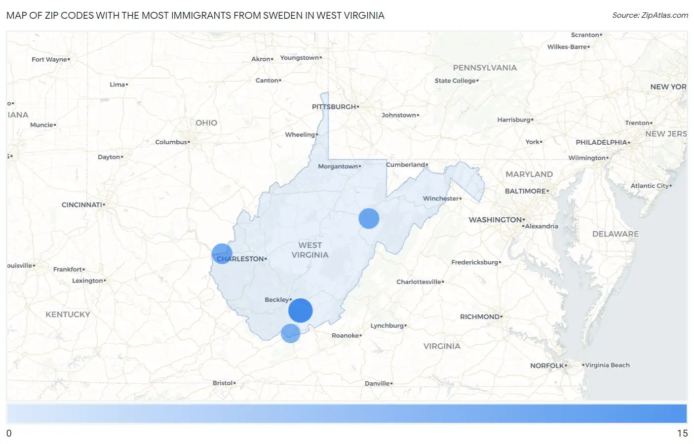 Zip Codes with the Most Immigrants from Sweden in West Virginia Map