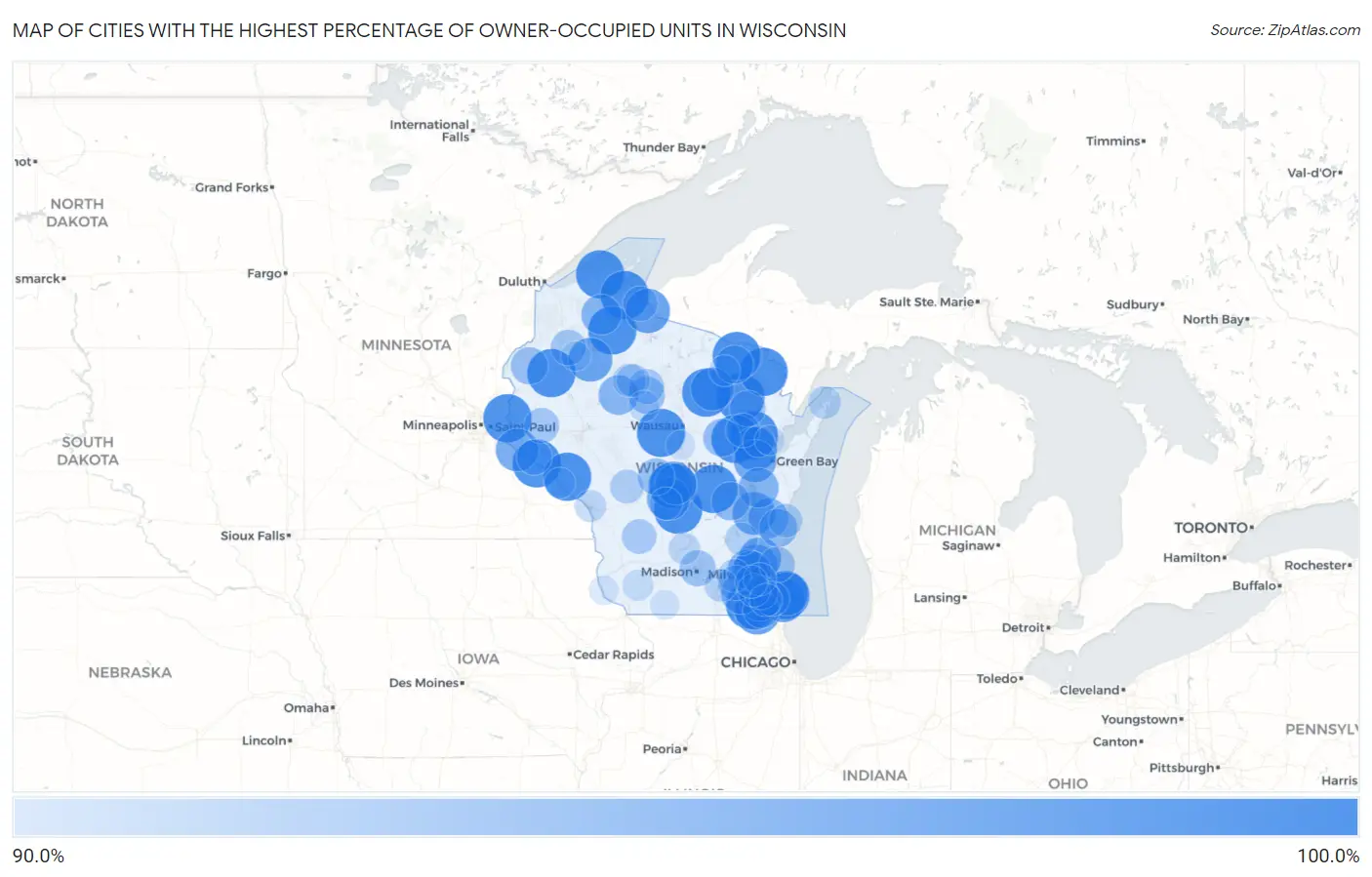 Cities with the Highest Percentage of Owner-Occupied Units in Wisconsin Map