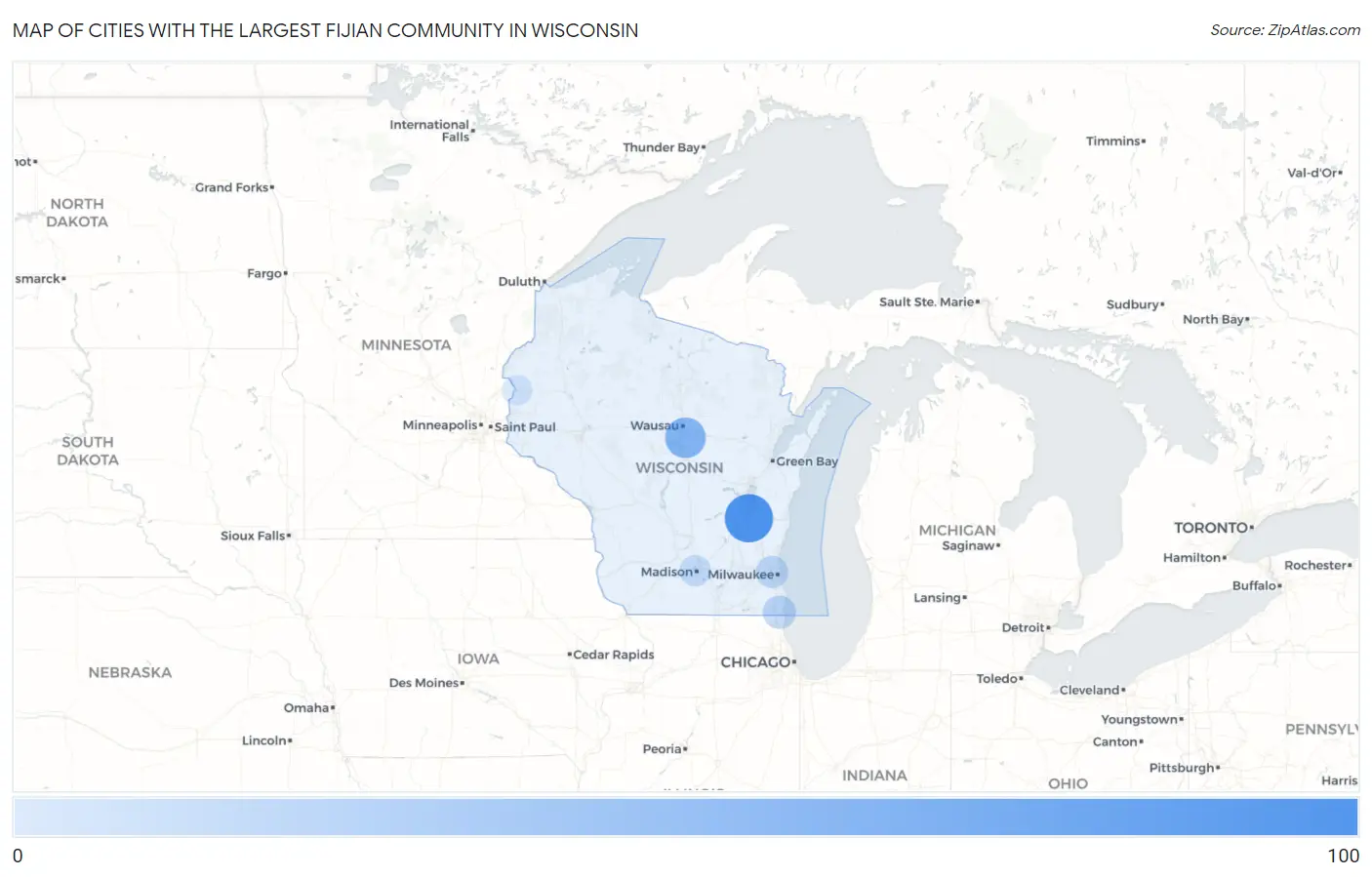 Cities with the Largest Fijian Community in Wisconsin Map