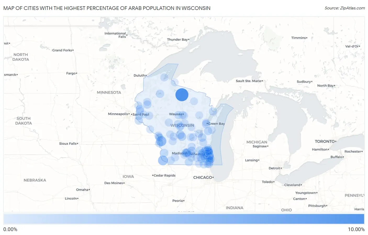 Cities with the Highest Percentage of Arab Population in Wisconsin Map