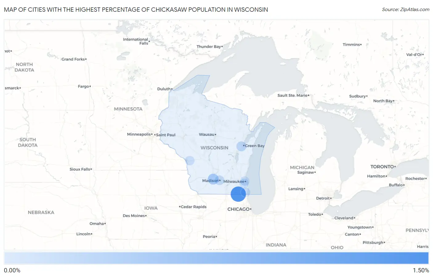 Cities with the Highest Percentage of Chickasaw Population in Wisconsin Map