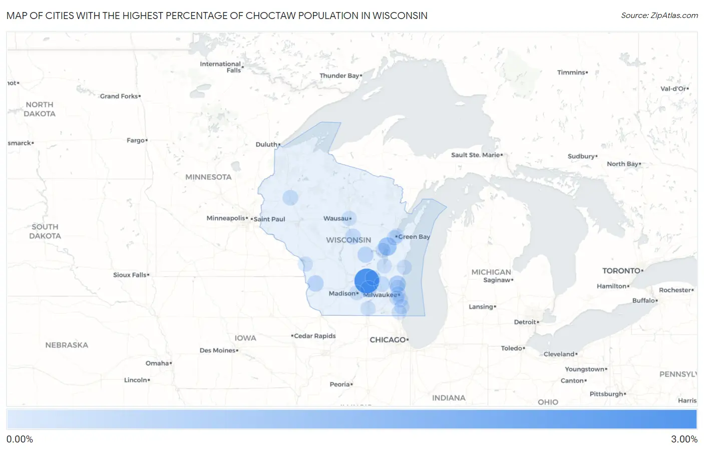 Cities with the Highest Percentage of Choctaw Population in Wisconsin Map