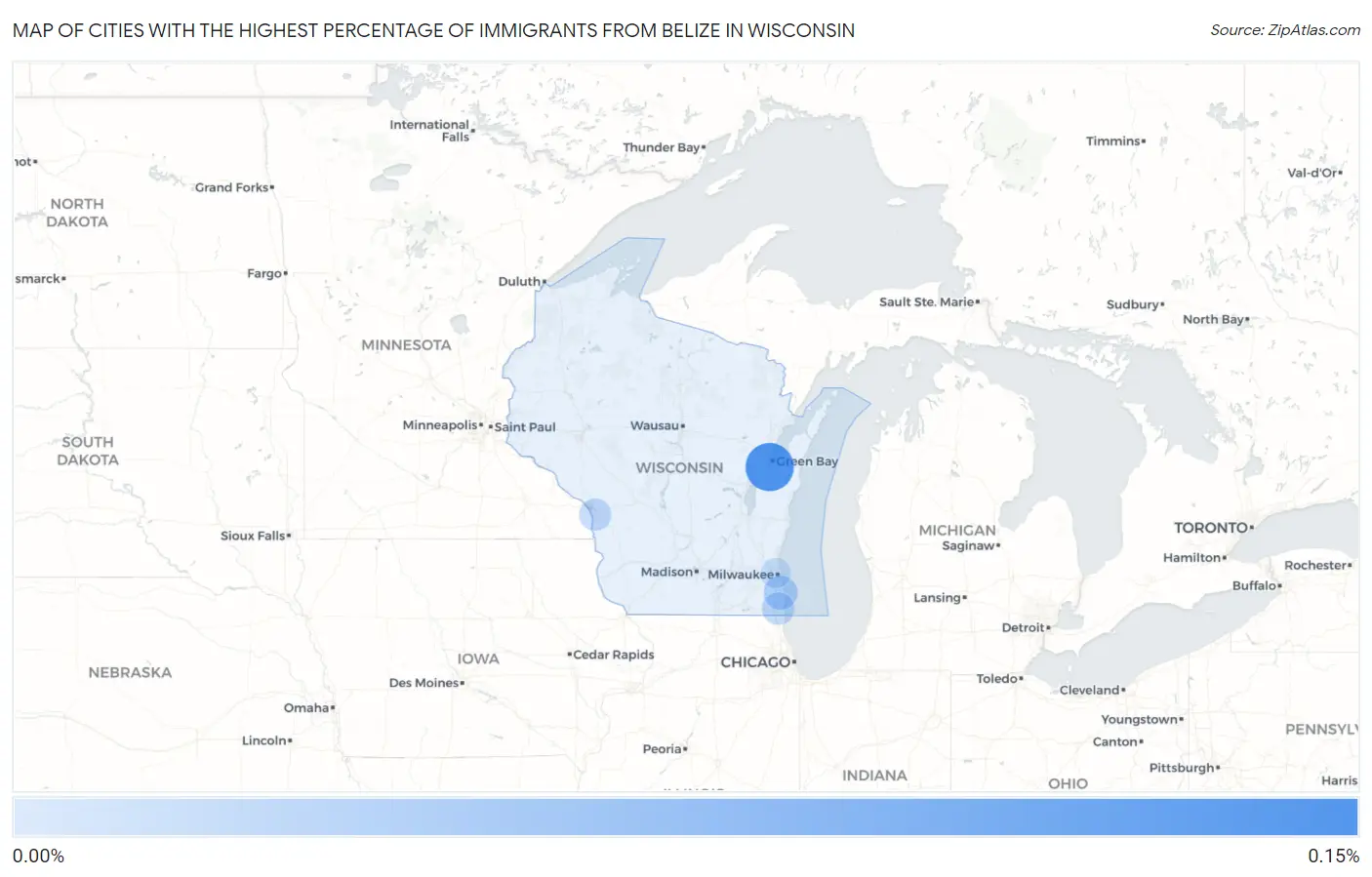 Cities with the Highest Percentage of Immigrants from Belize in Wisconsin Map